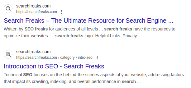 SERP for "search freaks seo"