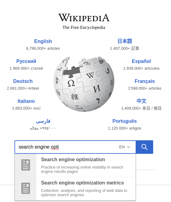 searching for search engine optimization on wikipedia