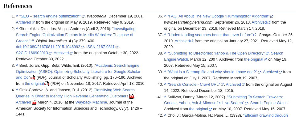 the search engine optimization wiki resources section